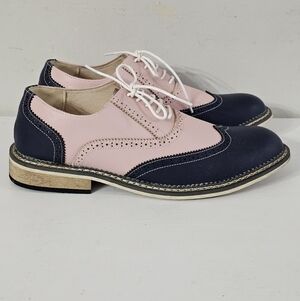 DADIJIER Men's Two Tone Pink/Navy Leather Brogues Wingtip Oxford Shoes Size 9